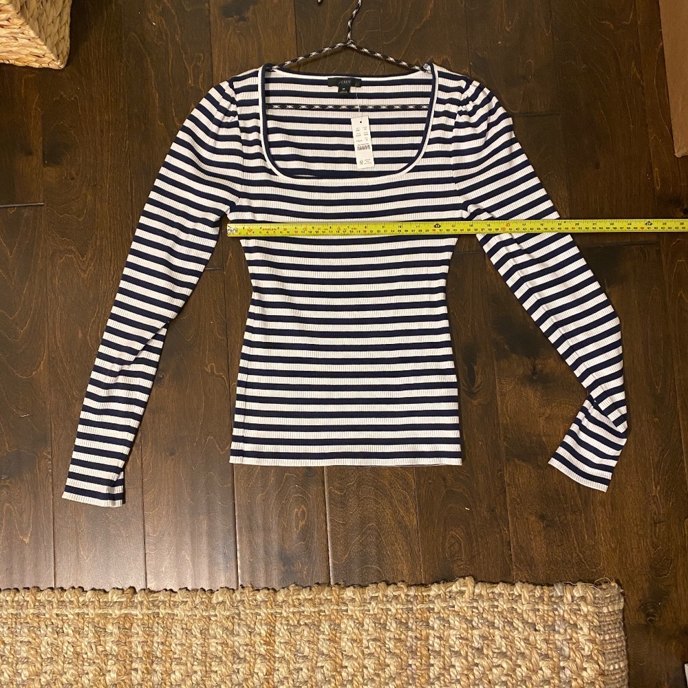 J. Crew Navy and White Striped Long Sleeve Ribbed Tee - Picture 8 of 8